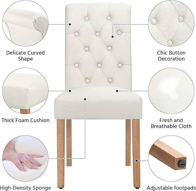 Yaheetech Dining Chairs Set of 2 Fabric Upholstered Dining Room Chairs with B...