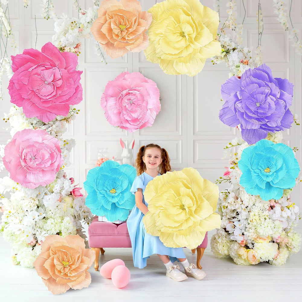 Aneco 6 Pieces Large Paper Artificial Flowers 3D Crepe Tissue Flower Wall Dec...