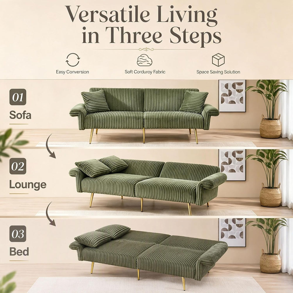 79" Convertible Sleeper Sofa Bed, 2-Seat Futon Couch with 2 Pillows