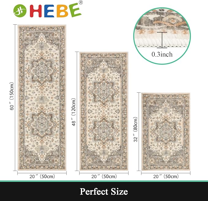 HEBE Boho Kitchen Rug Sets 3 Piece