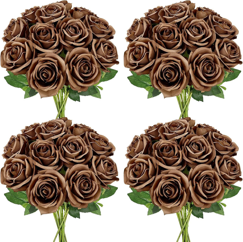 48 PCS Brown Roses Artificial Flowers, Silk