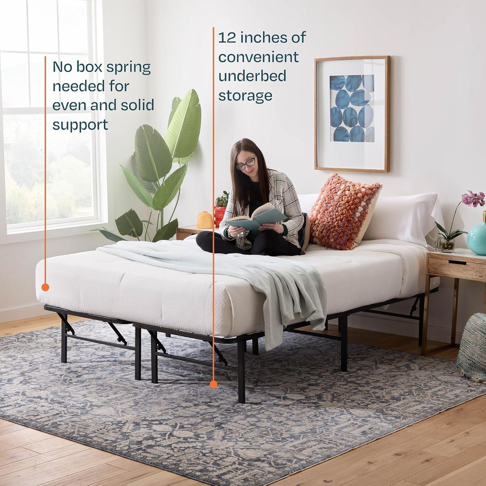 Linenspa 14 Inch Folding Metal Platform Bed Frame, Steel, Queen Size