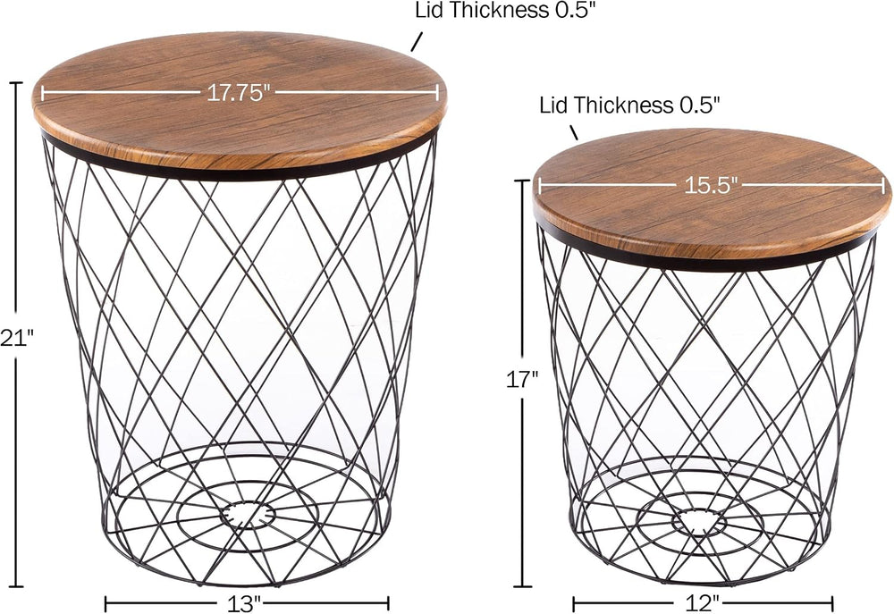 Lavish Home End Tables - Round Nesting Tables Set of 2, Brown Woodgrain | 17....