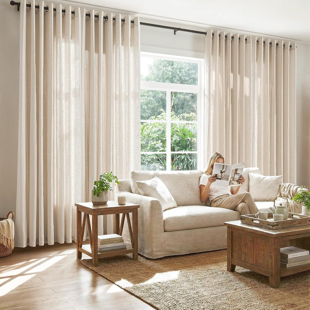 jinchan Linen Curtain 84 Inch Light Filtering Grommet 1 Panel Beige