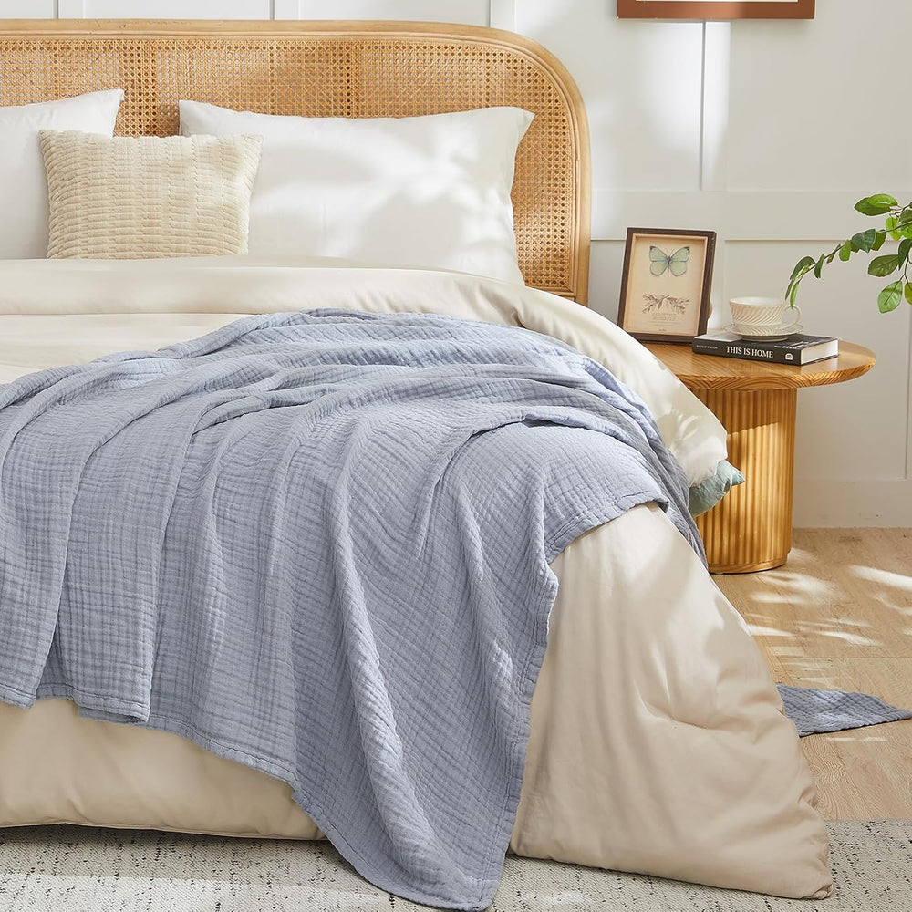 EMME Muslin Blankets Adults Large Throw Blanket Couch Dusty Blue 50" x 7...