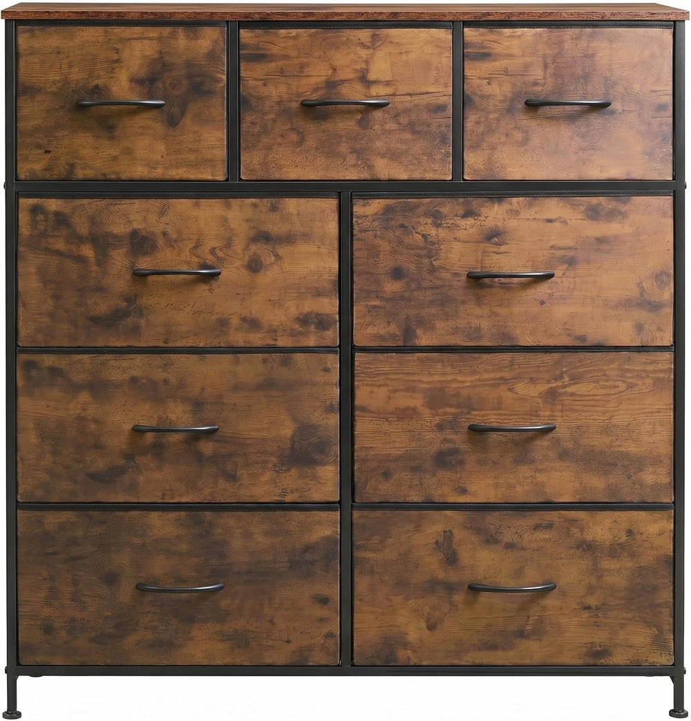 WLIVE Tall Dresser for Bedroom, 9 Drawer Chest of Drawers, Rustic Brown