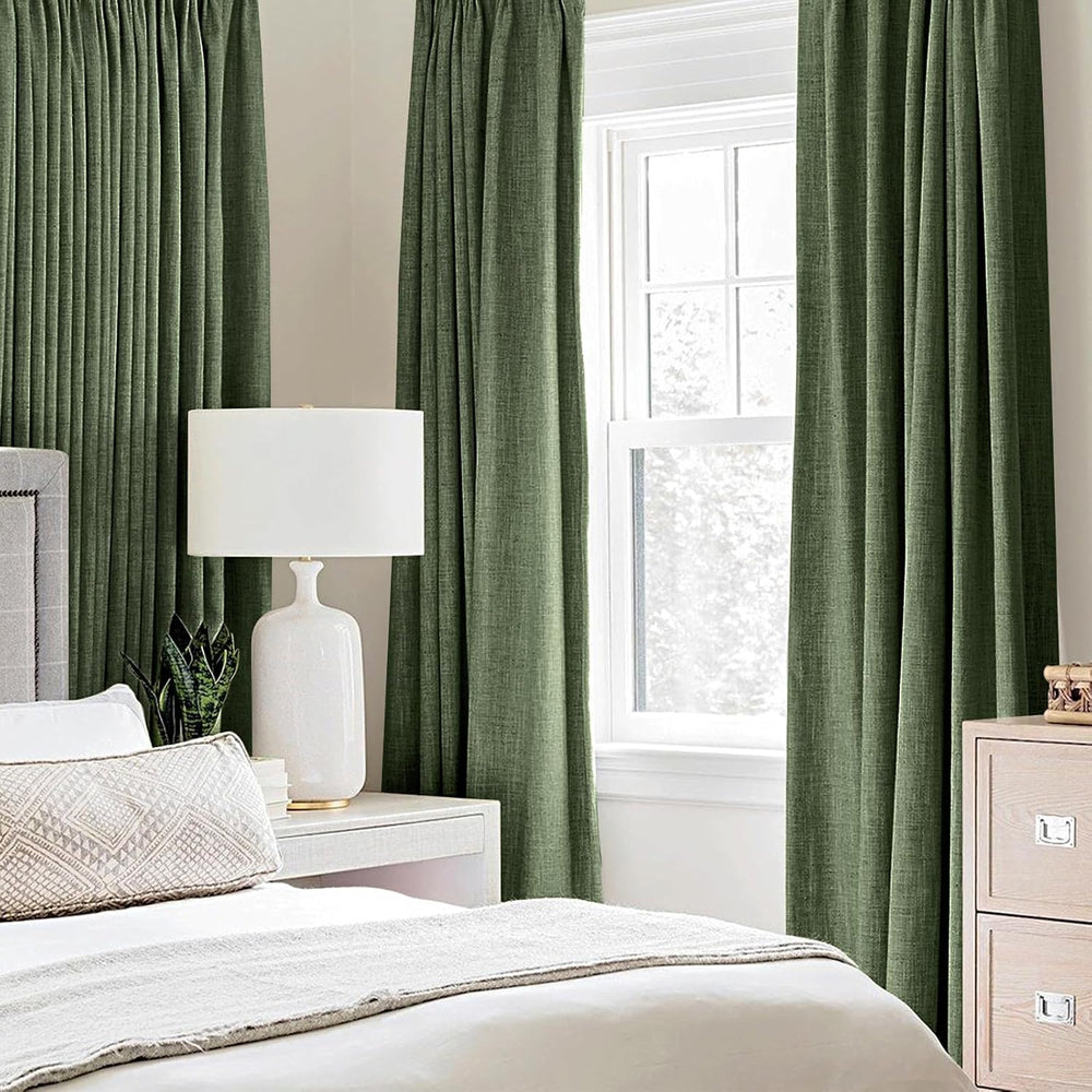 MIULEE 100% Blackout Linen Curtains for Bedroom 52x84 Inches Olive Green