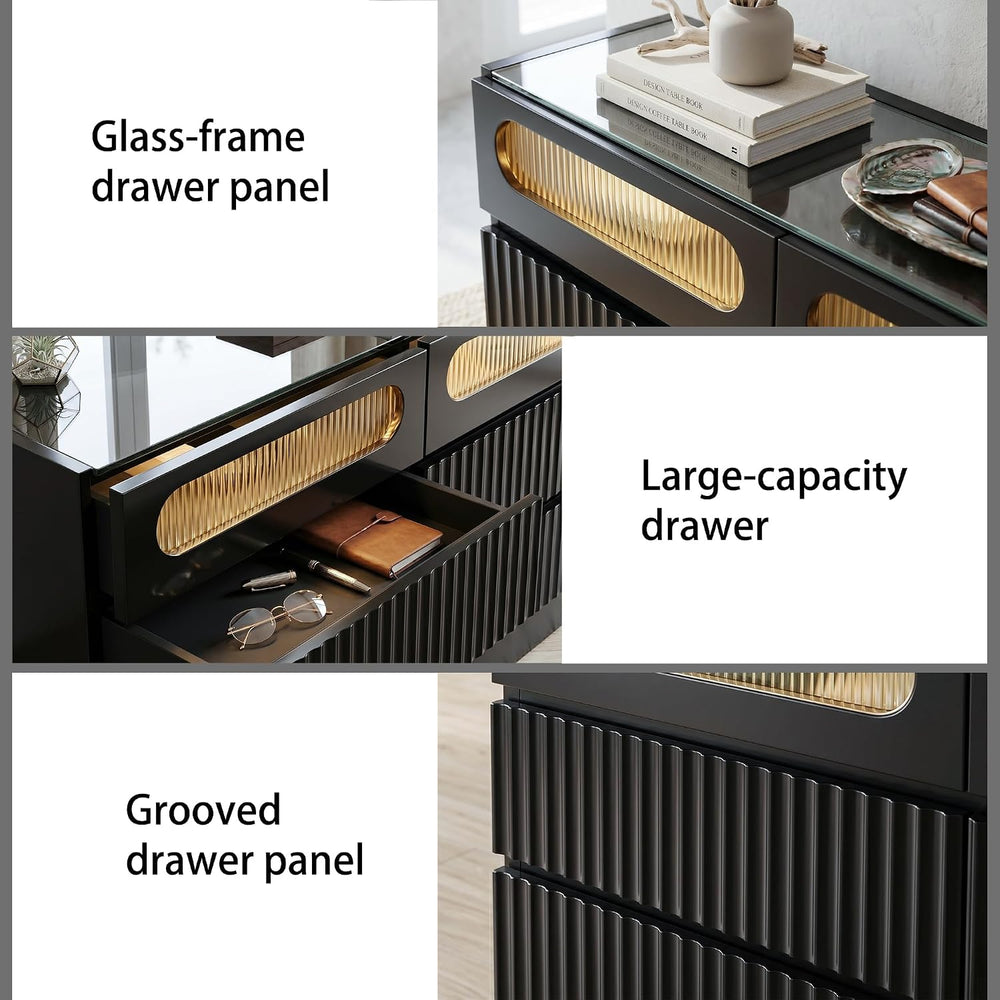 senlin Fluted 6 Drawer Dresser,Modern Chest of Drawers,Black