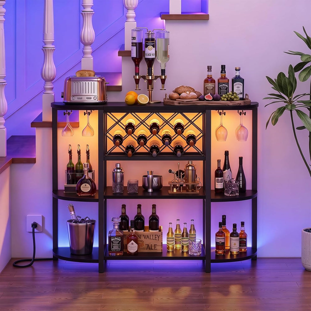 Unikito 4-Tier Metal Coffee Bar Cabinet with Outlet and LED Light