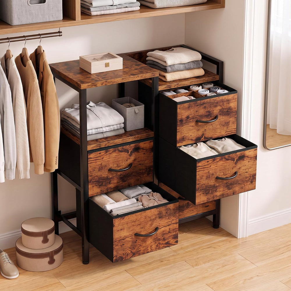 Rustic Brown Dressers for Bedroom, 5 Drawer Dresser for Closet