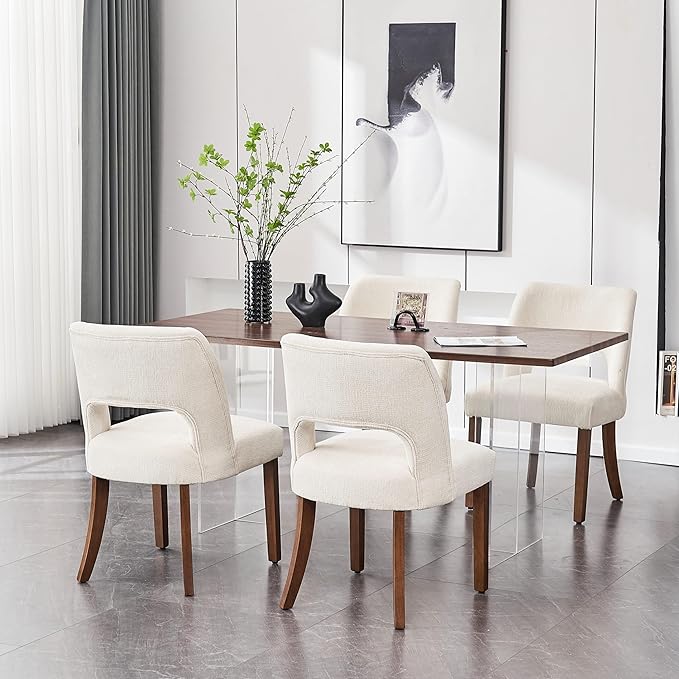 VKNOW Wooden Dining Chairs Set of 2, Modern Fabric Upholstered Dining Room Ch...