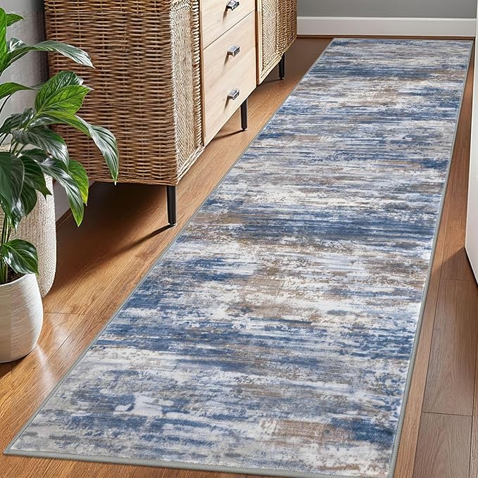 KOZYFLY Modern Abstract Hallway Runner Rug, 2.6x8 Washable Rug Runner Non-Slip