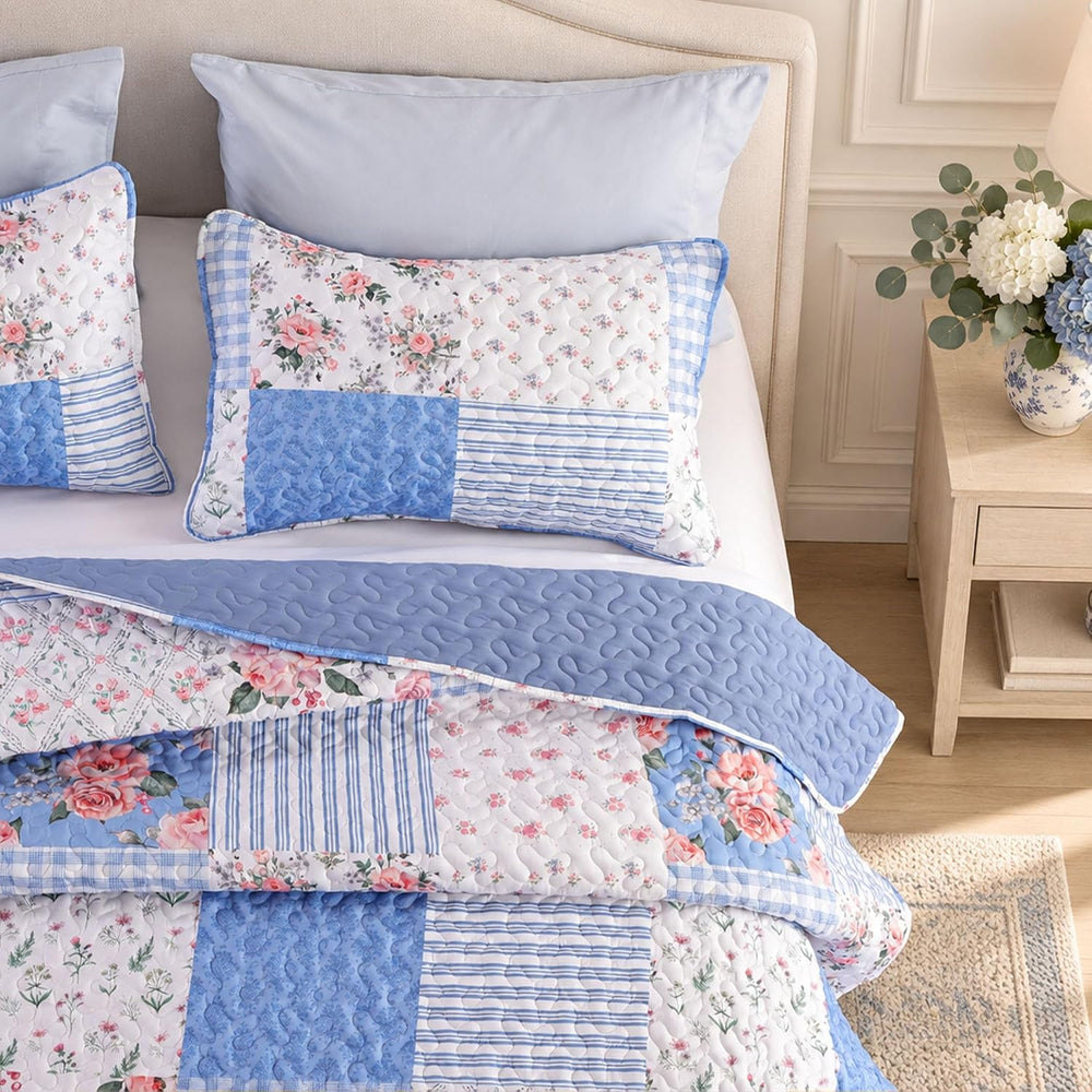 YIKUSH Floral Quilt Set King Size โ Ultra Soft Lightweight Bedspread, 3 Piece...