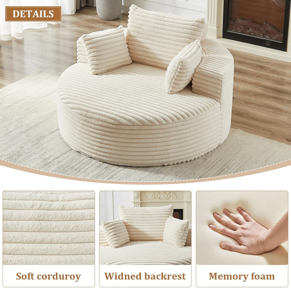 Oversized Round Chair Lounge Chaise Indoor, 55'' Single Sofa Beige