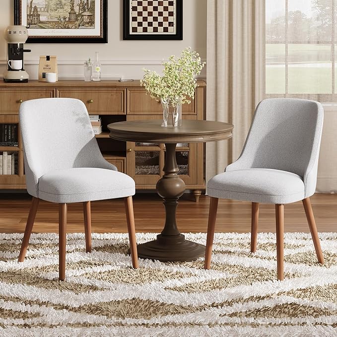 Dining Room Chair Set of 2, Upholstered Kitchen Chairs with Wood Legs, High-B...