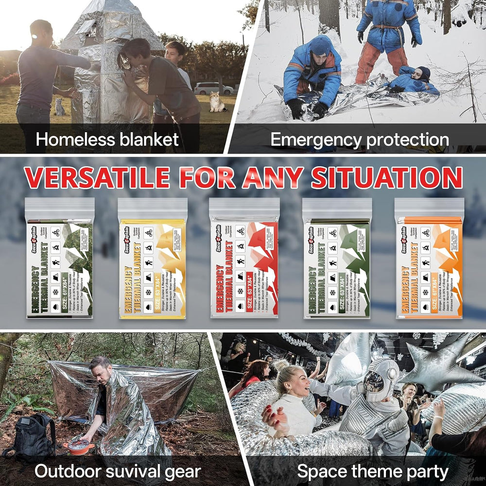 SecuCaptain Survival Emergency Thermal Blankets: 100 Pack Extra Large 84โ x63...