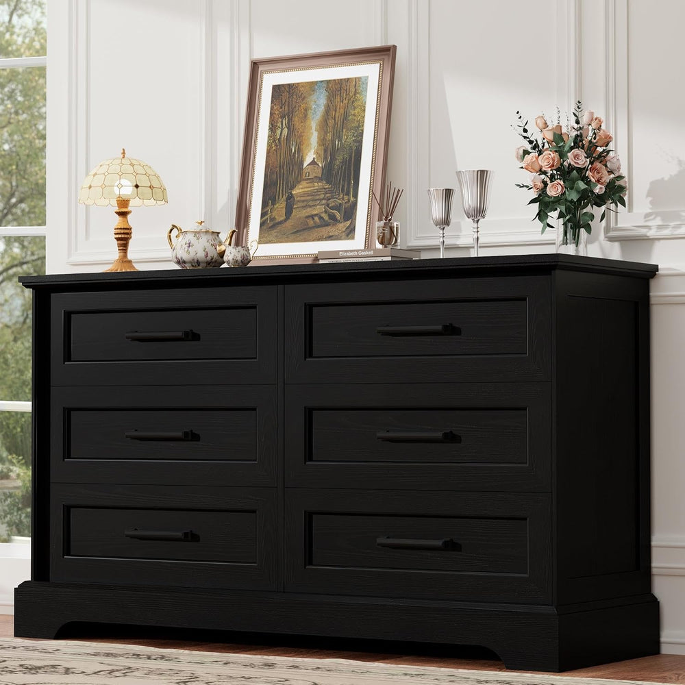 YESHOMY Dresser for Bedroom, Farmhouse 6 Drawers Dressers, Black