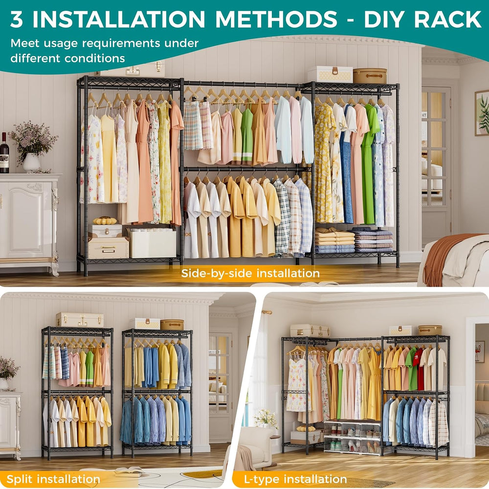 Heavy Duty Portable Closet Metal Clothes Racks Wardrobe with Shelf