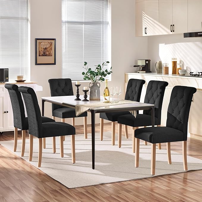 Yaheetech Dining Chairs Set of 6 Fabric Upholstered Dining Room Chairs with B...