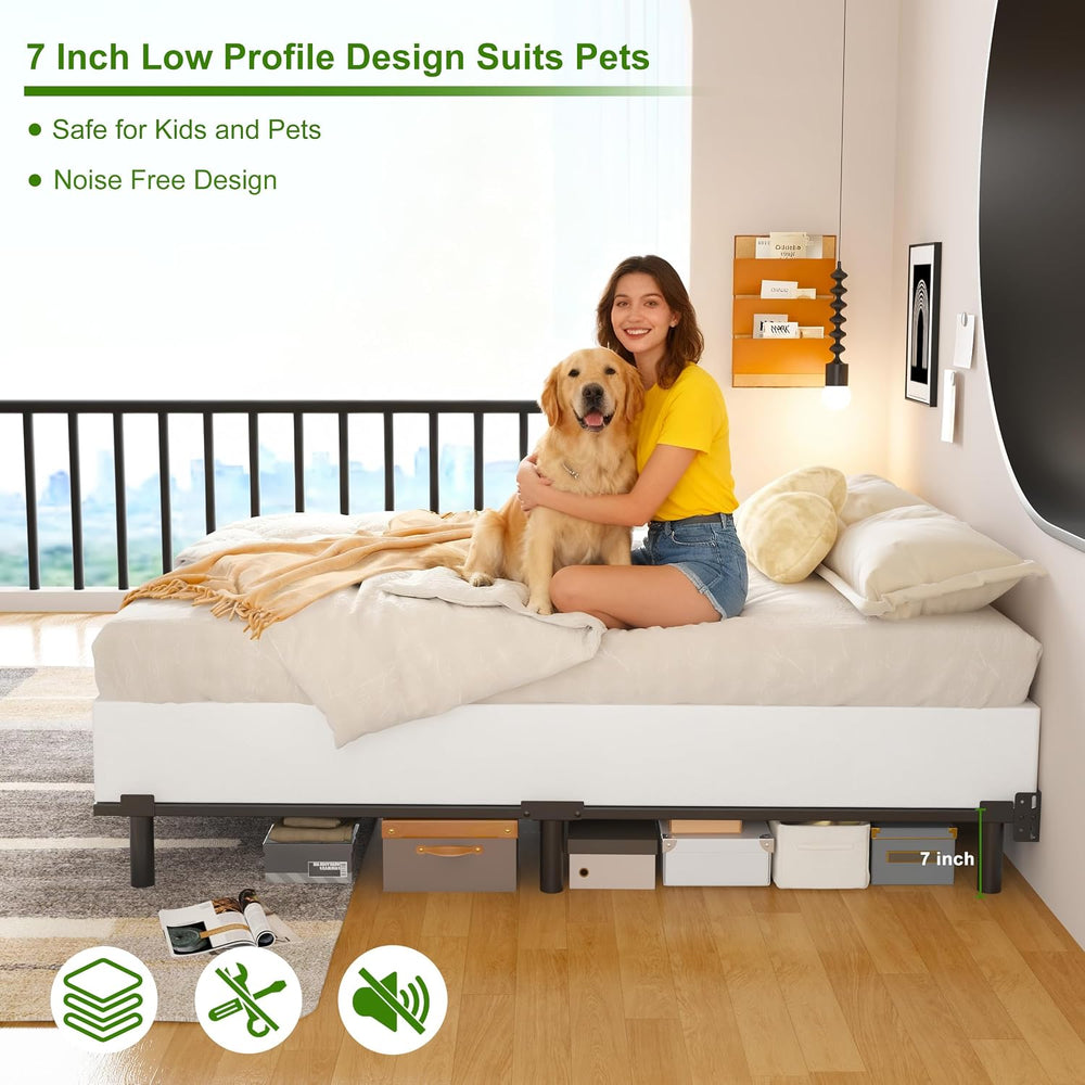 EMODA 7 Inch Full Size Bed Frame for Box Spring and Mattress, Black