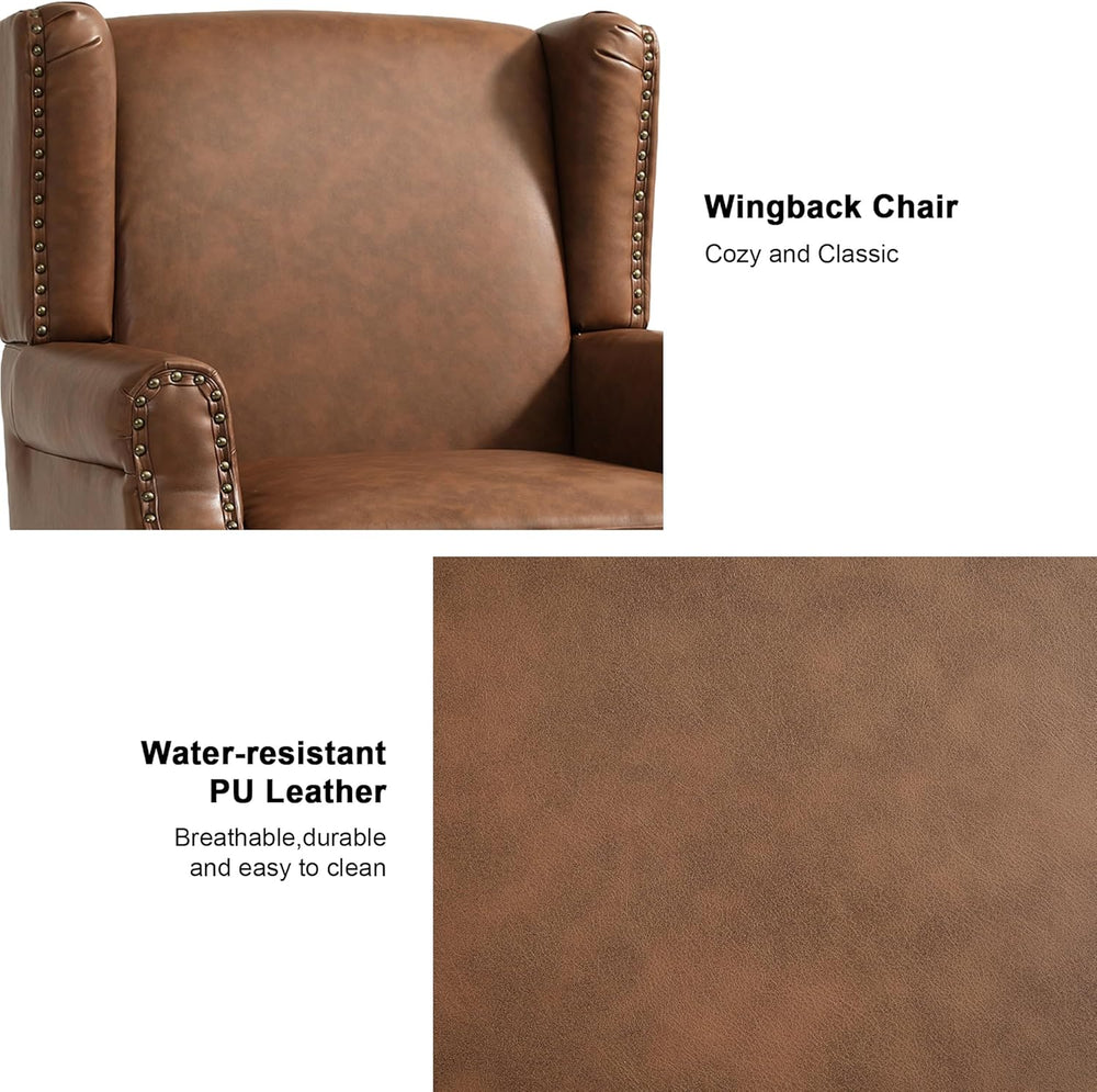 PU Leather High Back Accent Chair, Upholstered Armchair with Solid Wood Legs,...