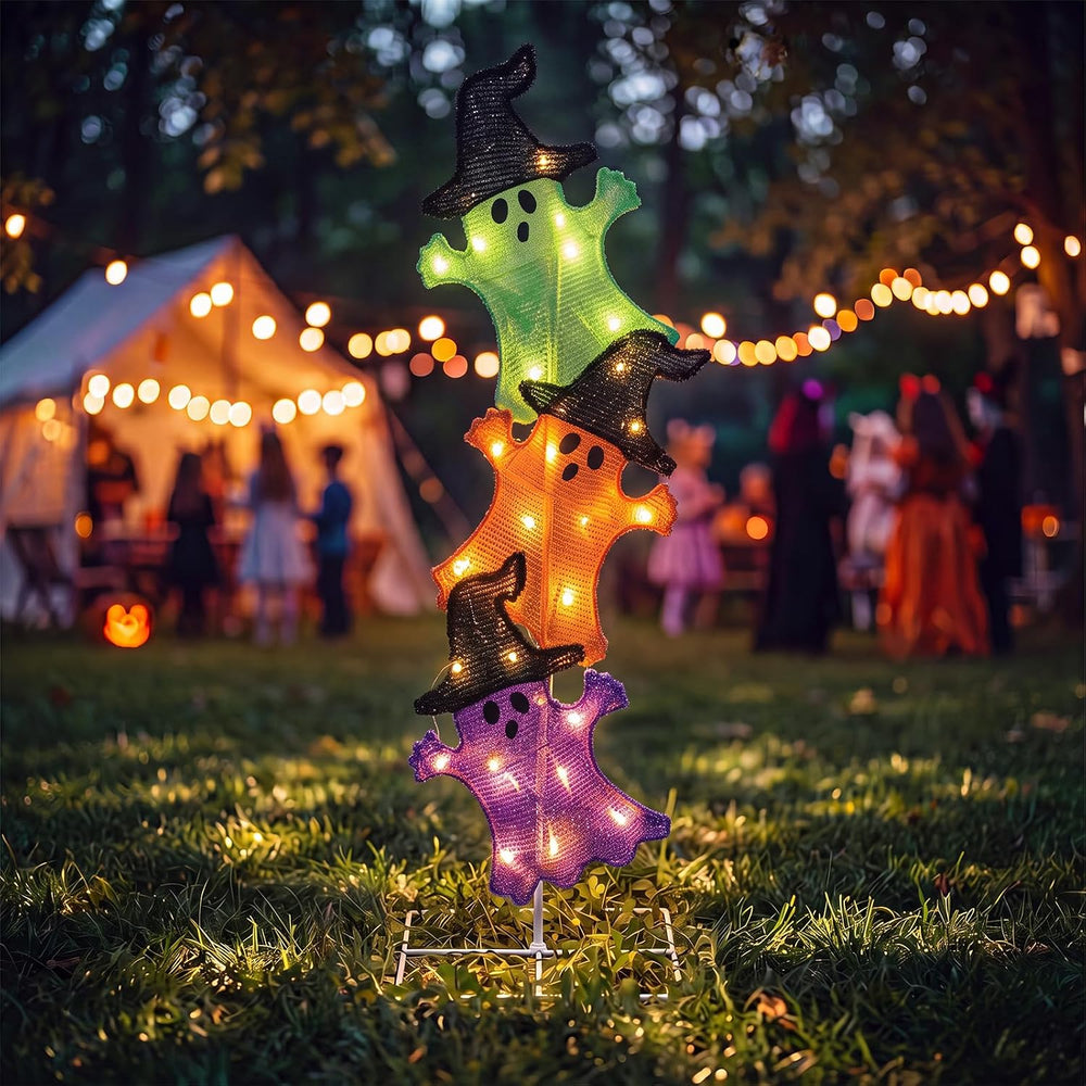 Halloween Ghost Lights 42 Inch H Pre-lit Lighted Ghost Witch Hats Decor
