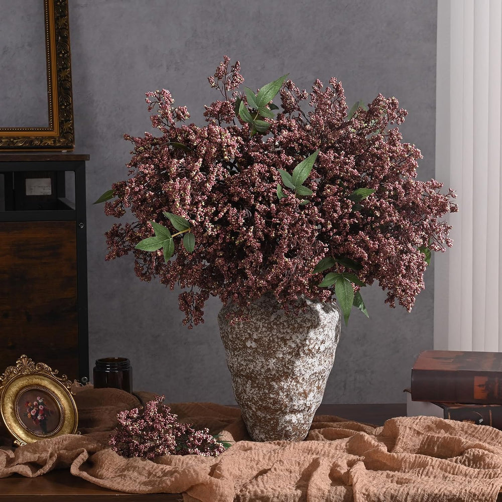 3Pcs 43In Faux Berry Stems, Artificial Nandina Fall Decor, Dusty Plum