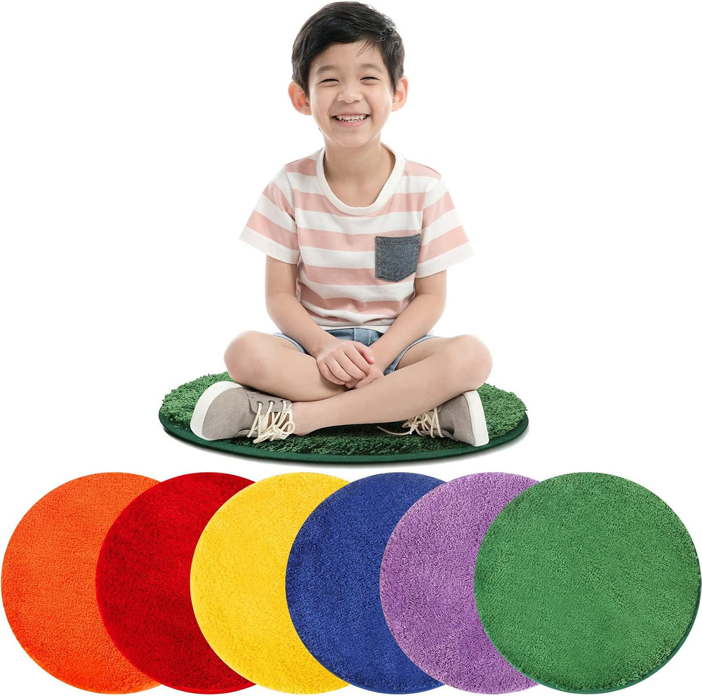 Funtery 6 Pcs Round Classroom Carpet Seats 18 Inch, 6-Color Set,Round