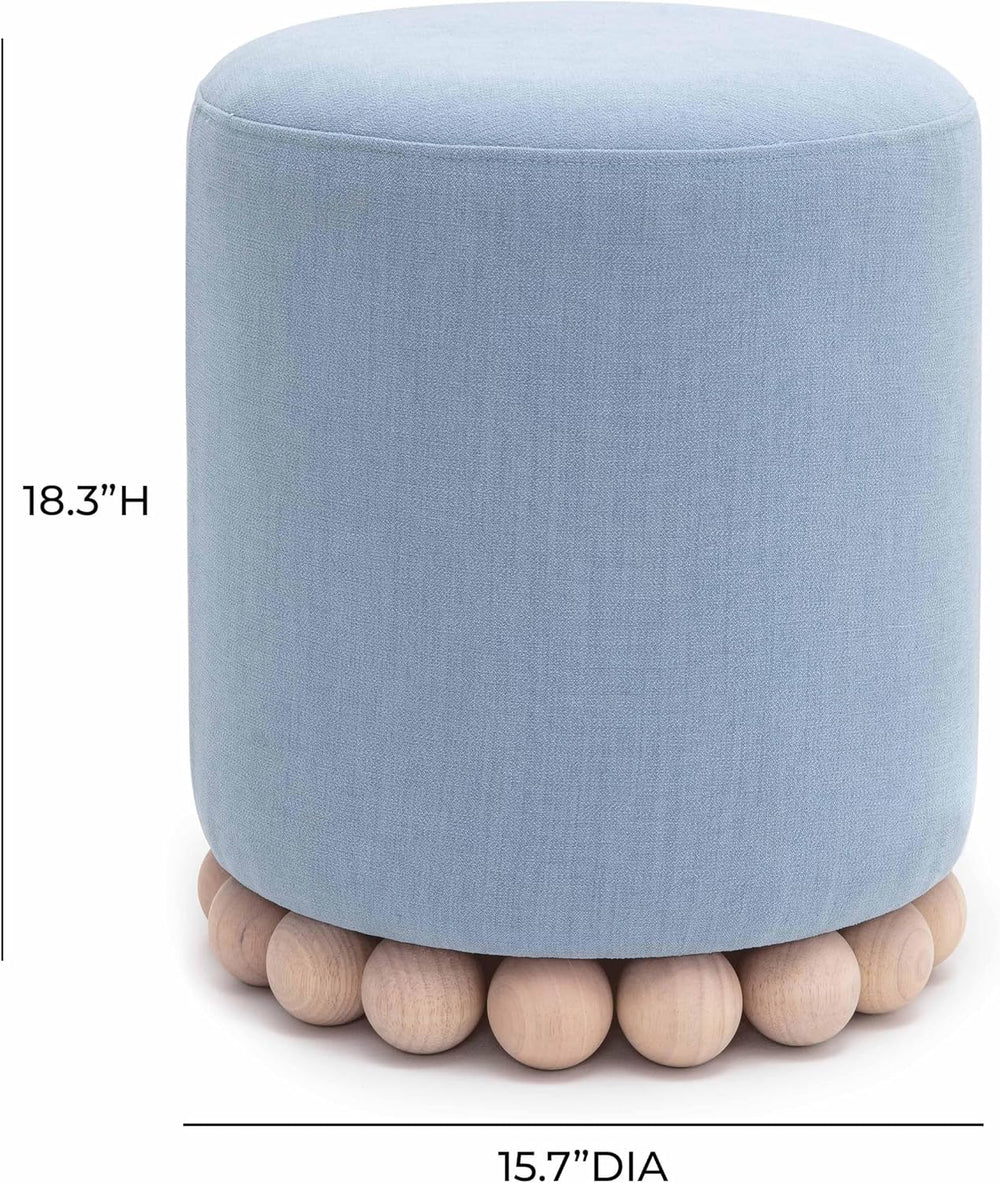 First of a Kind Ottoman Foot Rest - Faded Blue Round Ottoman Stool with Solid...