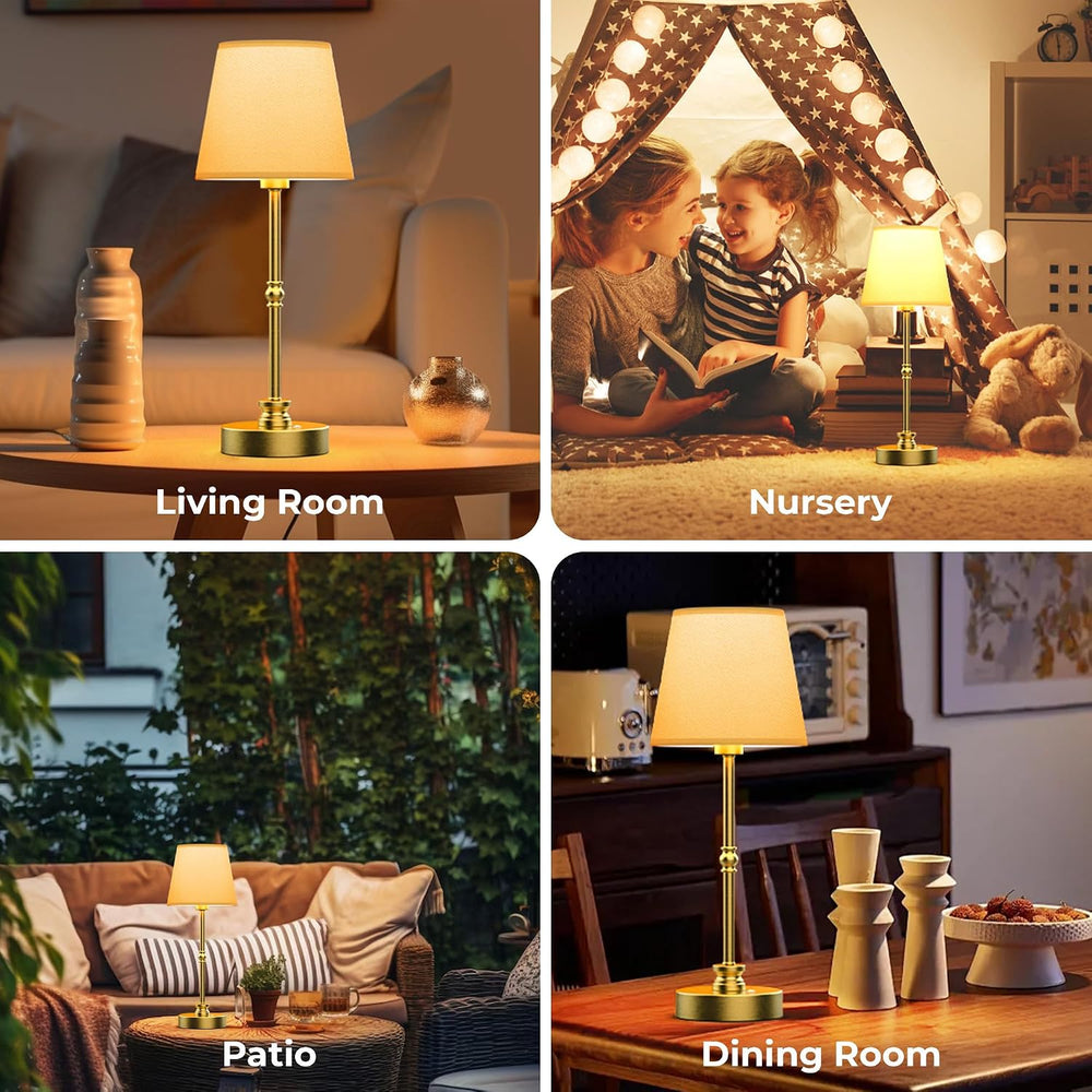 Cordless Rechargeable Table Lamp, Gold, 2 Set