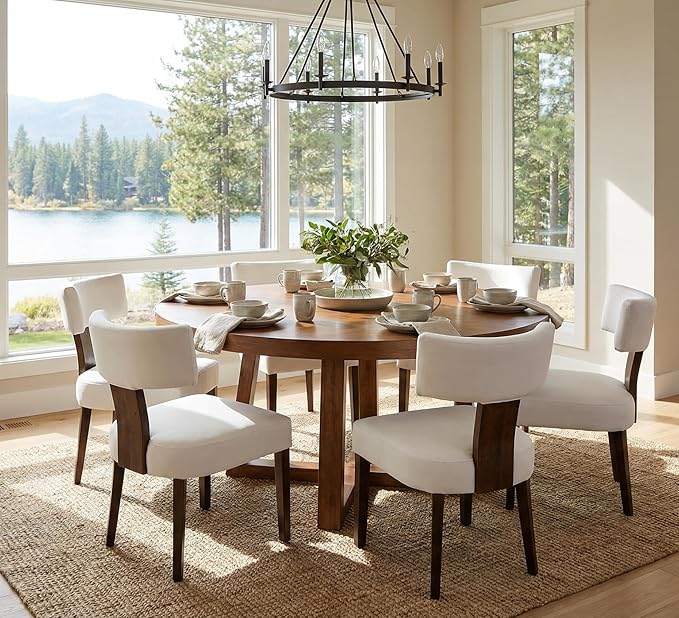Upholstered Dining Chairs Set of 2, Modern Wooden Kitchen Chairs Fabric Side ...