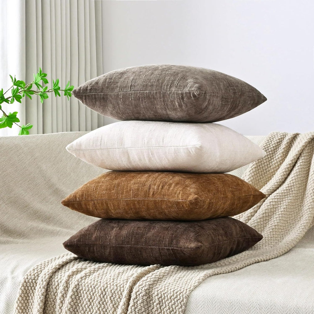 Set of 4 Soft Textured Decorative Throw Pillow Covers 20x20 Inch Cozy Farmhou...
