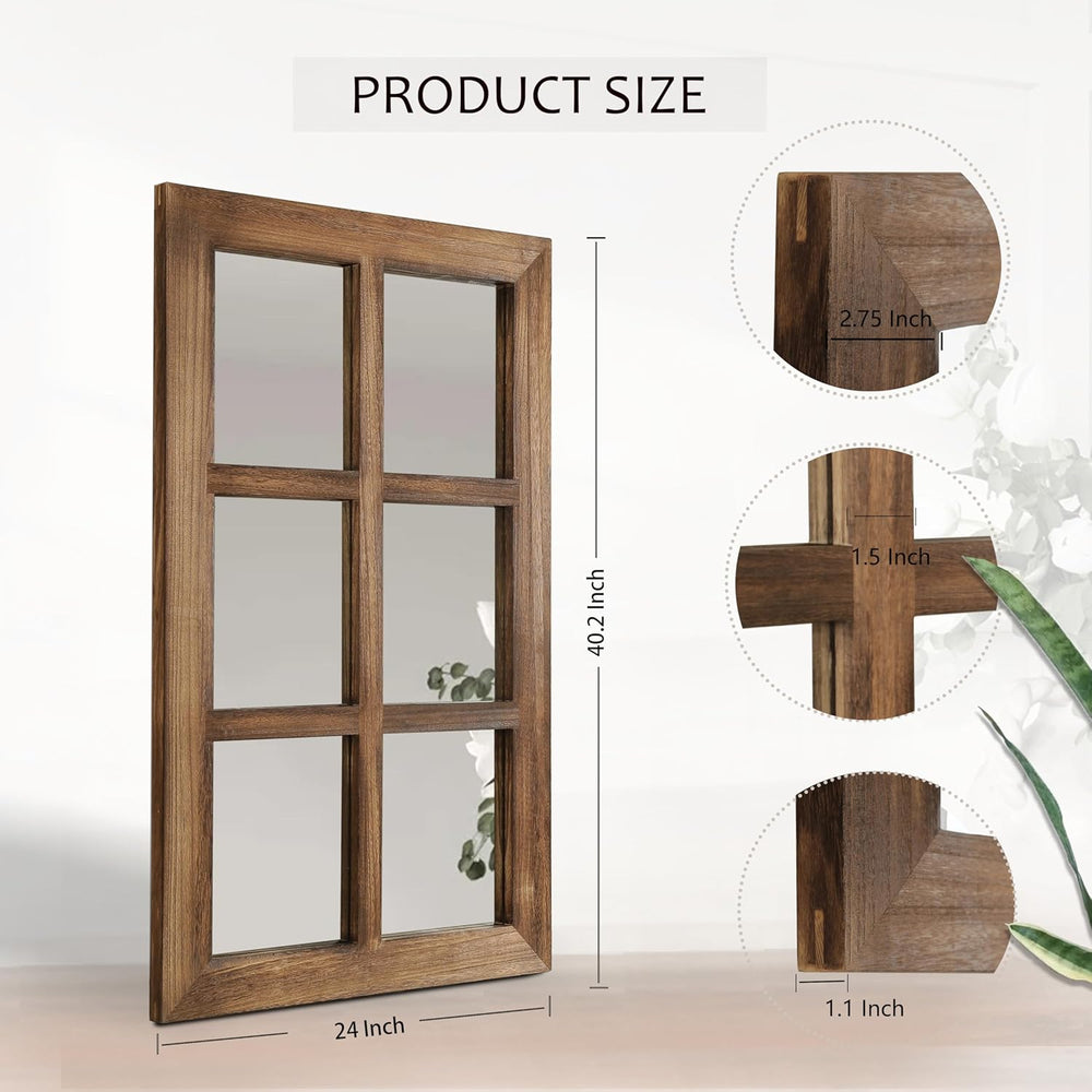 LOSOUR 24x40 Mirrors for Wall Decor, Farmhouse Distressed Wood Windowpane Mir...