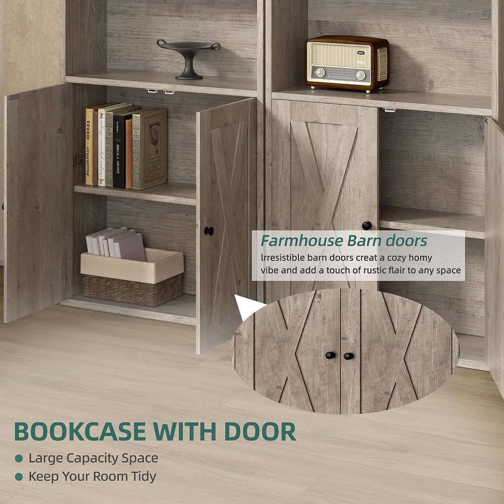 Shintenchi 6 Tier Bookshelf with Doors, Tall Standing Bookcase