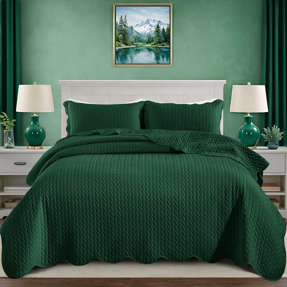 King Quilt Set Bedspread Coverlet Bedding Leaf Emerald 106"x96"