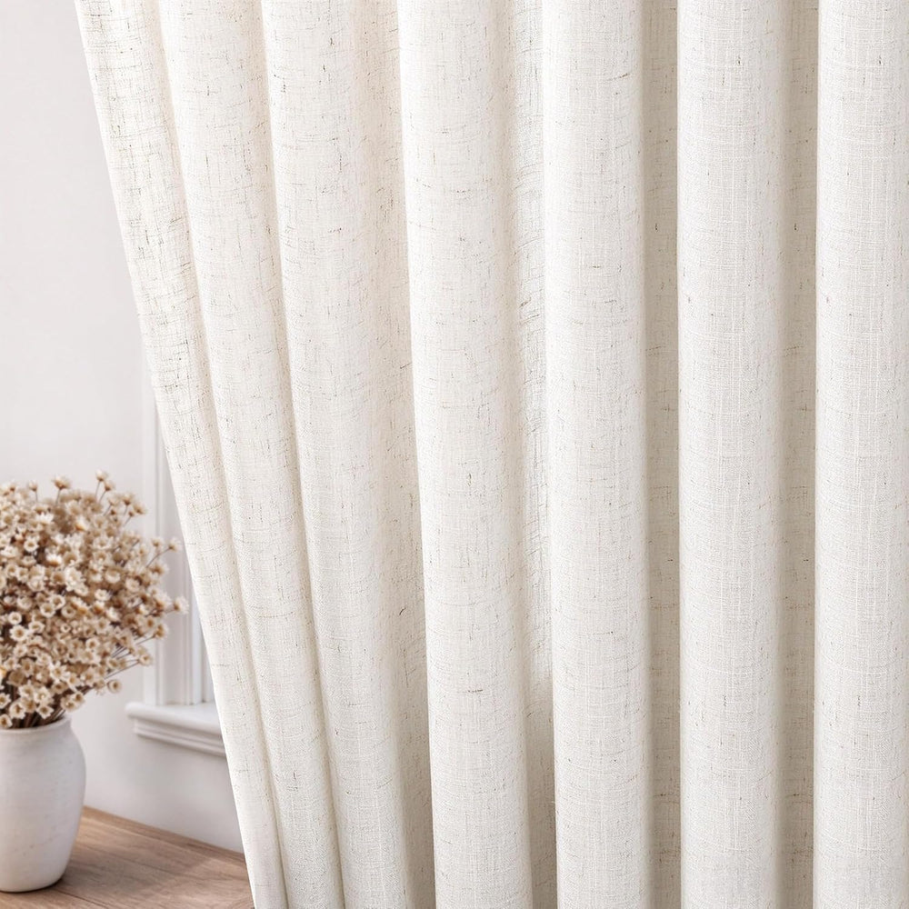 Natural Semi Sheer Linen Curtain 90 inch Length 2 Panels Set Back Tab Light F...