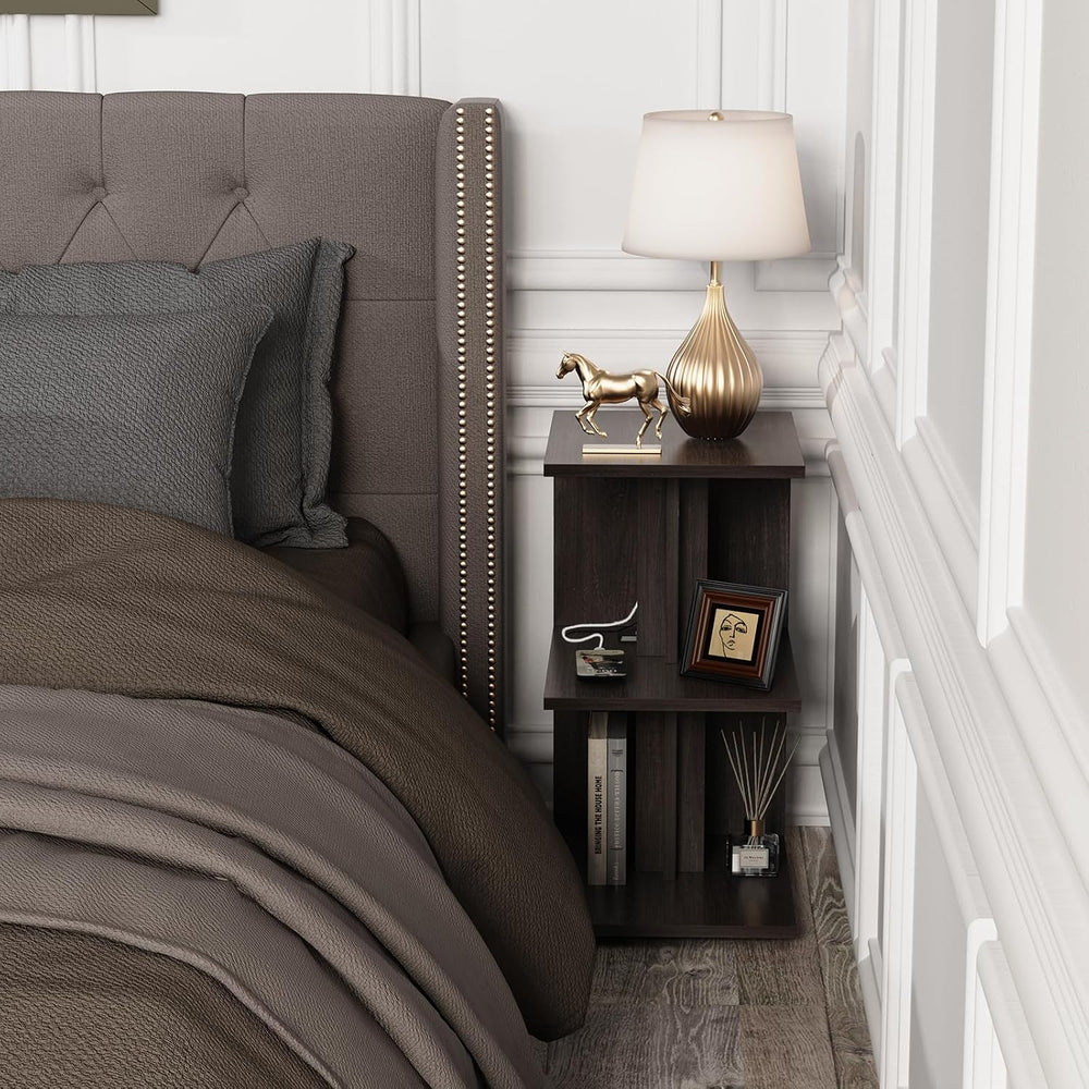 End Table, Side Table, Nightstand, USB Ports and Outlet,3-Tier Storage Shelf,...