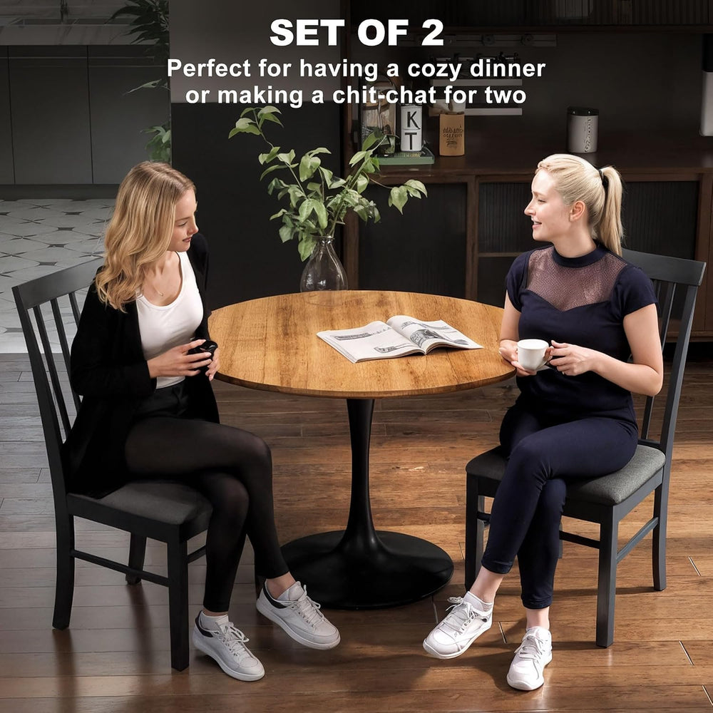 HOMCOM Wooden Dining Chairs Set of 2 Farmhouse Black and Gray | Upholstered K...