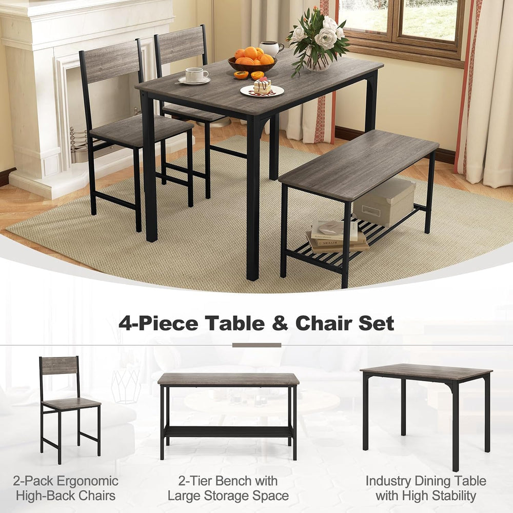 Giantex Dining Table Set for 4, Kitchen Table with Bench and Chairs, Industri...