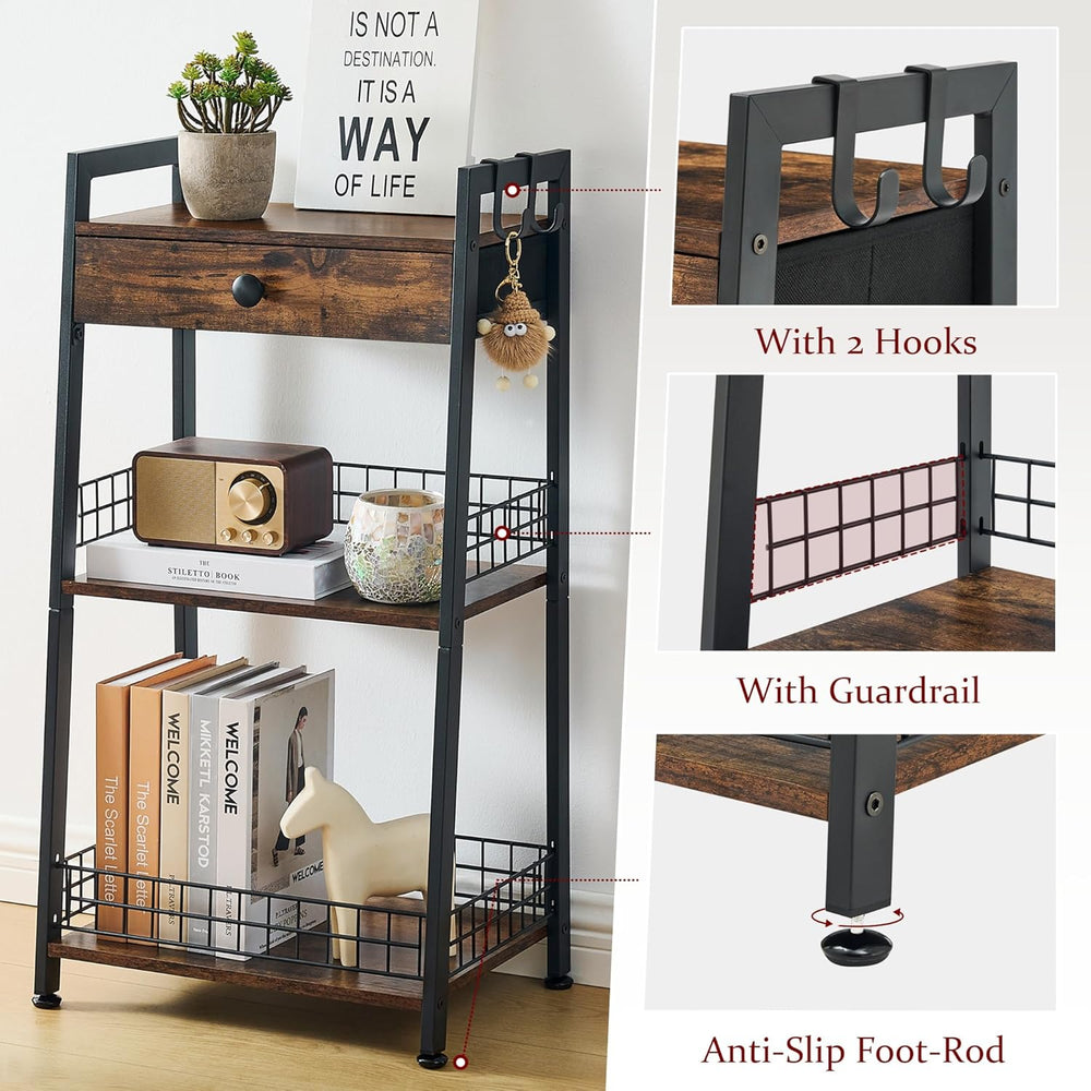 Gewudraw 3-Tier Ladder Shelf with Drawer, Bathroom Table Stand for Small Spac...