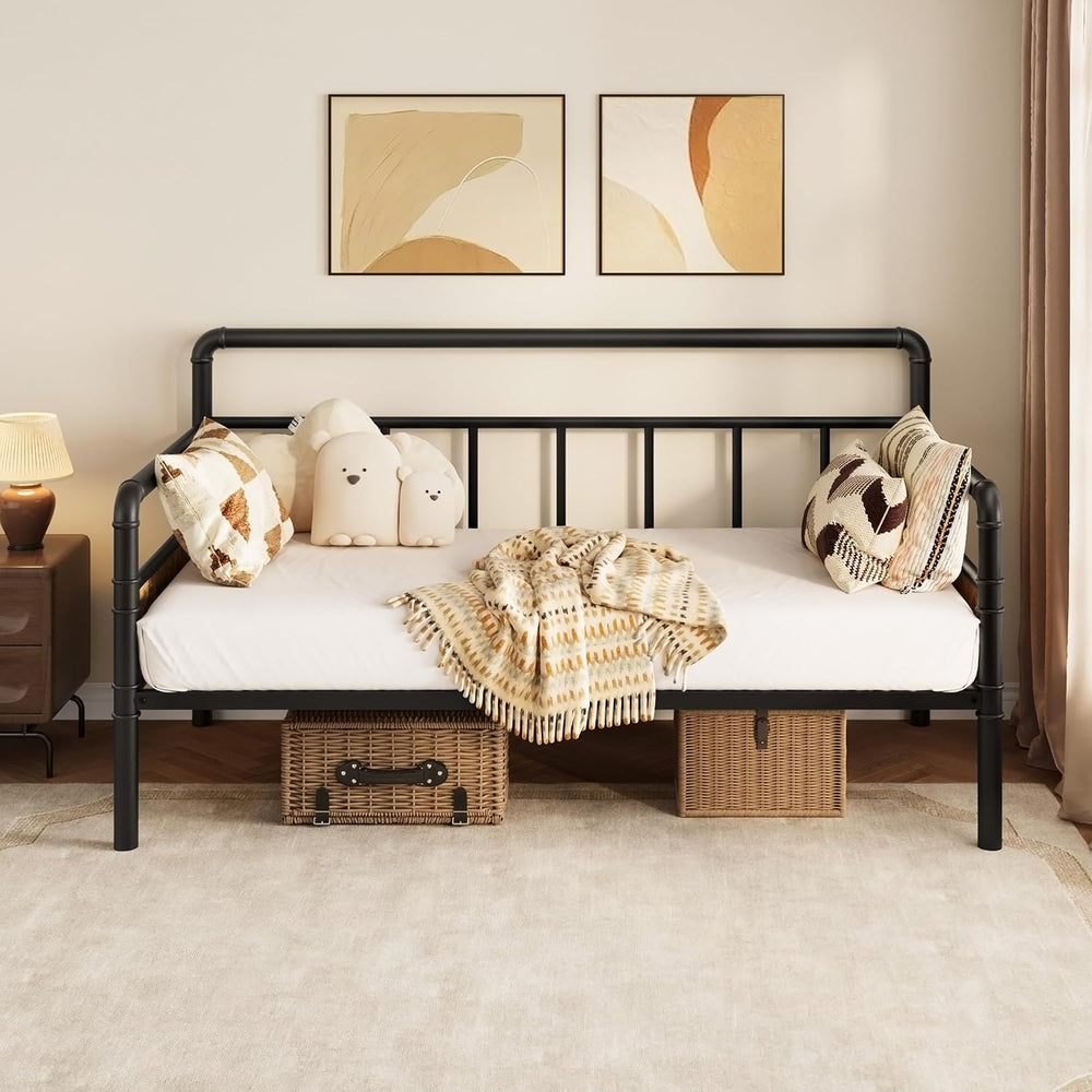 IDEALHOUSE Twin Daybed with Classic Headboard,Metal Twin Bed Frame,Black