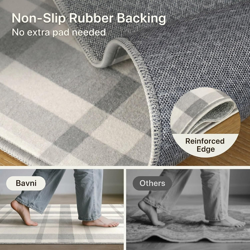 Bavni 8X10 Washable Area Rug for Living Room, Plaid Non Slip Indoor Rug