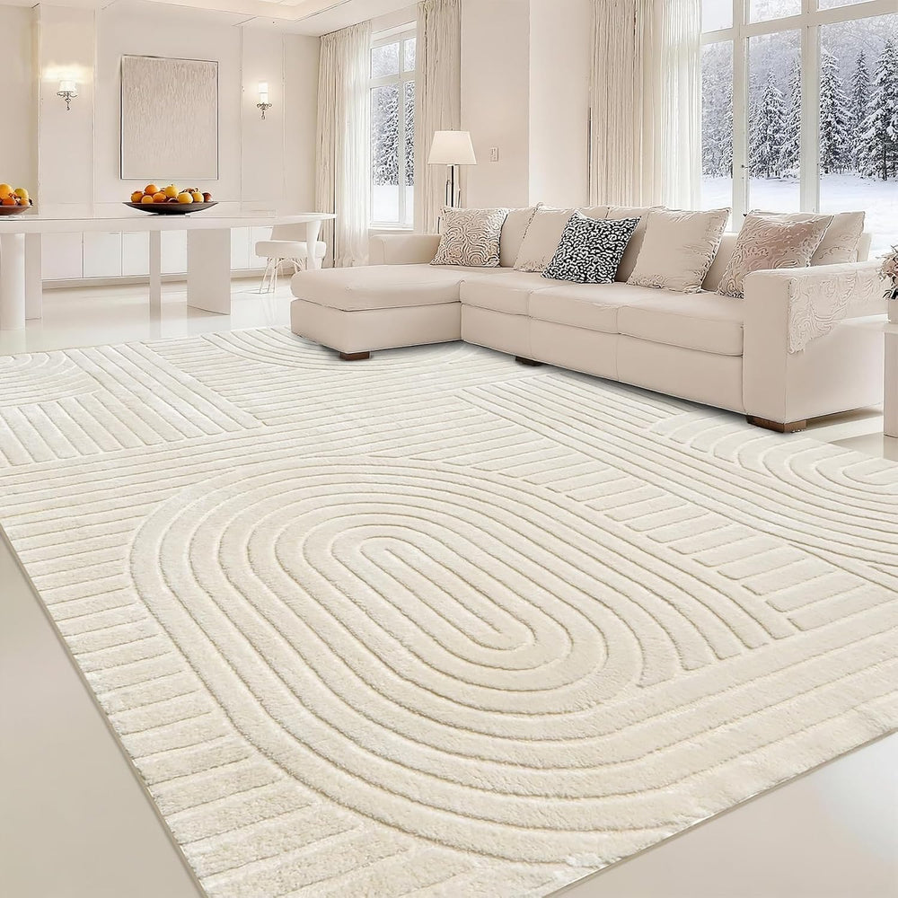 Beige Solid Area Rug 8x10, Washable Rugs for Living Room Bedroom