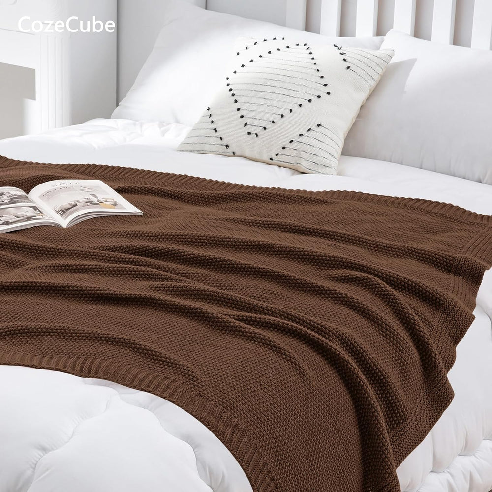 Dark Brown Seed Stitch Throw Blanket 50"x60", Farmhouse Decor