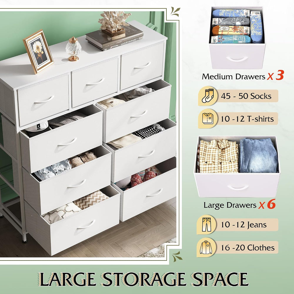 WLIVE Tall Dresser for Bedroom, 9 Drawer Chest of Drawers, White