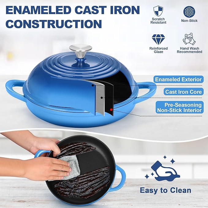 TeamFar Cast Iron Bread Dutch Oven, 6 Qt Enameled Dutch Oven Pot