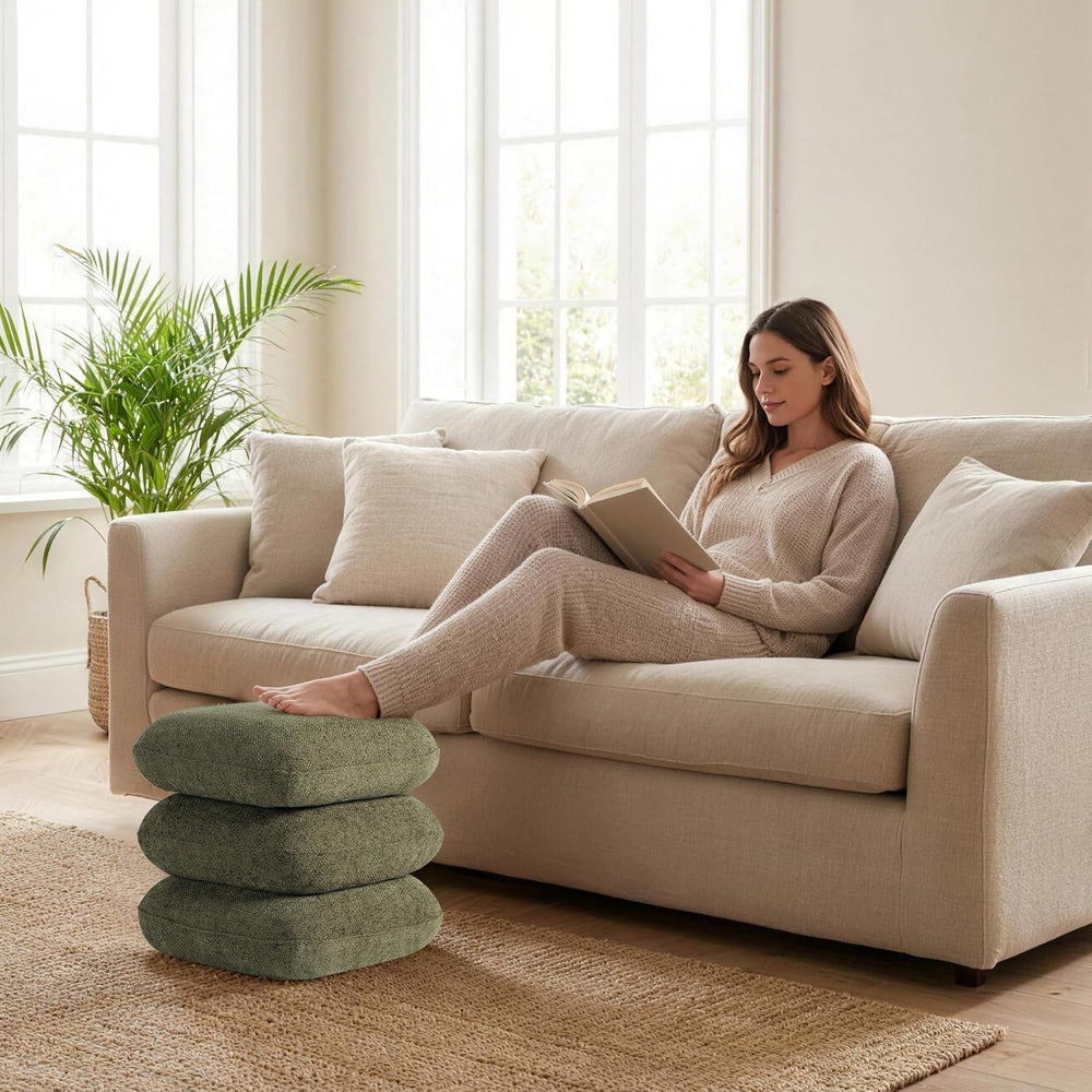 Get Set Style 360ยฐ Swivel Linen Ottoman, Modern Upholstered Foot Stool, Multi...