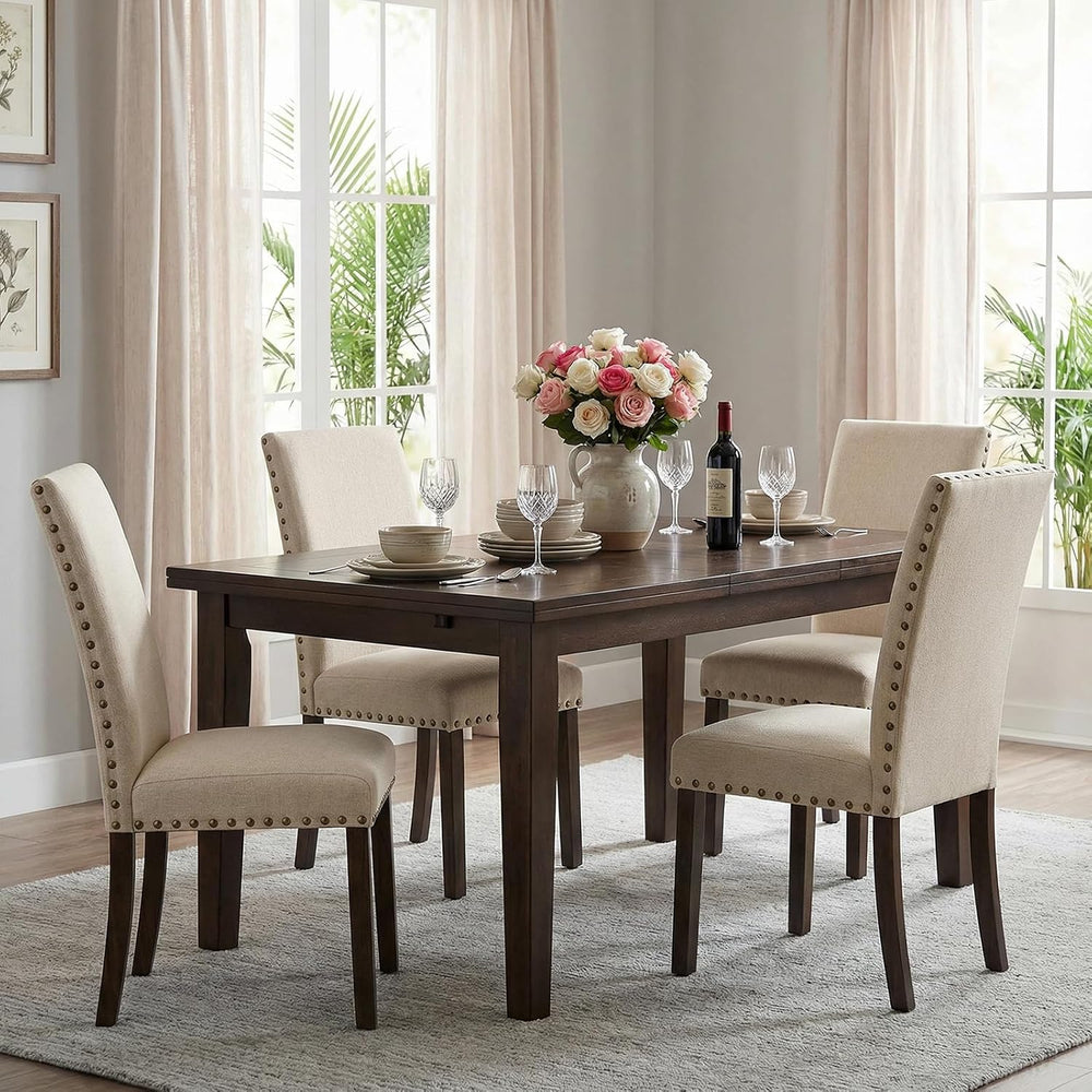 Furniliving Upholstered Dining Chairs Set of 4 - Line Fabric Modern Farmhouse...