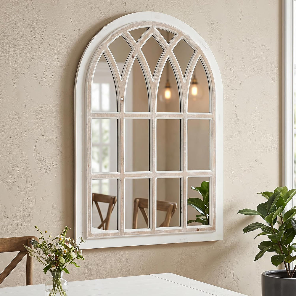Farmhouse Window Pane Mirror, Large Decorative White Wall Mirror