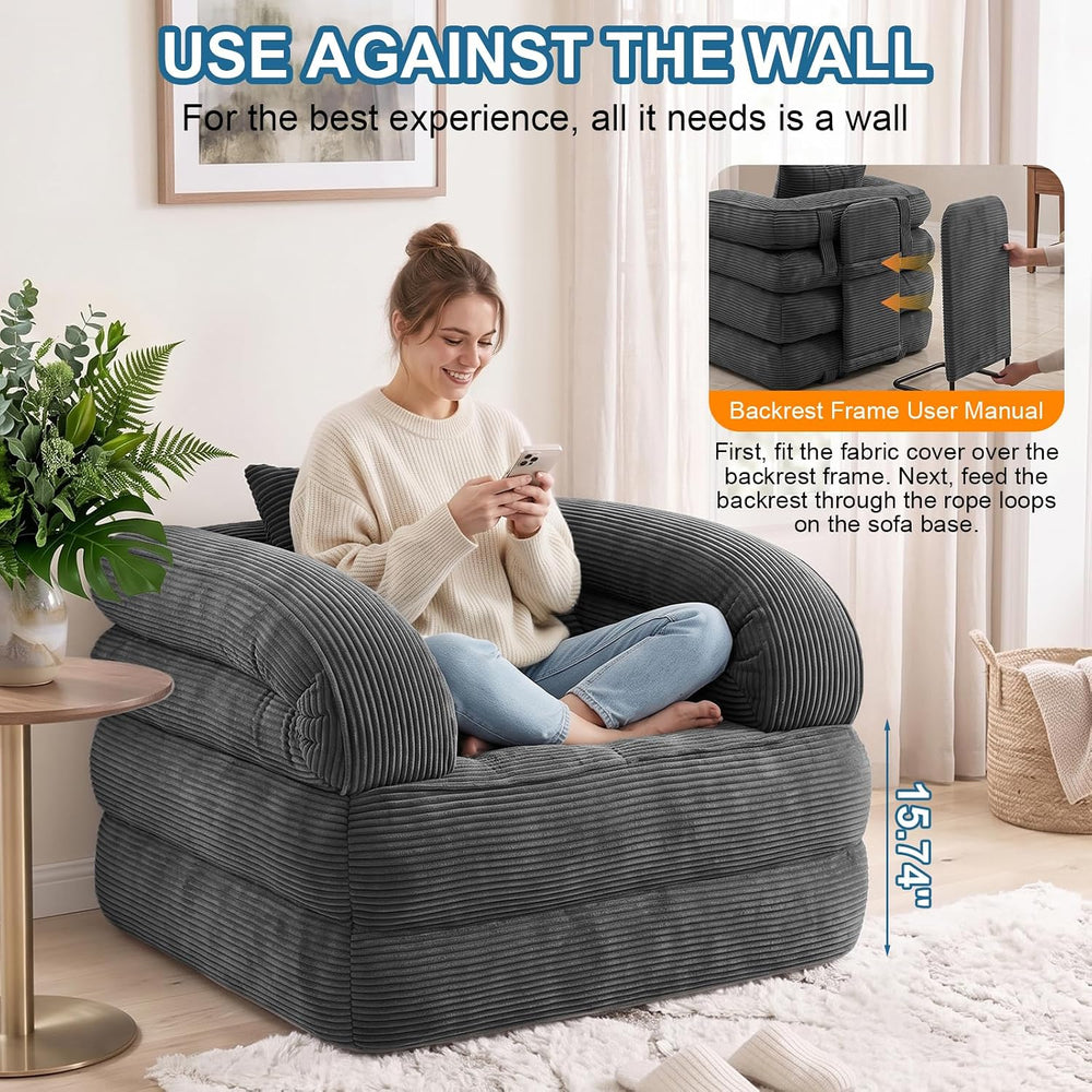 Folding Sofa Bed, 3-in-1 Convertible Sleeper Chair with Pillow